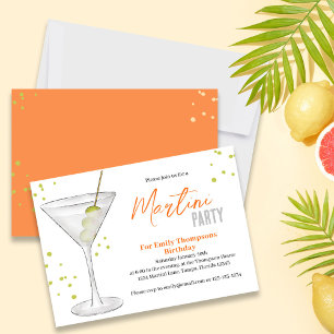 Birthday Party Retro Cool Watercolor Martini Drink Invitation