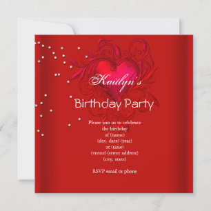 Birthday Party Rich Red Heart Invitation