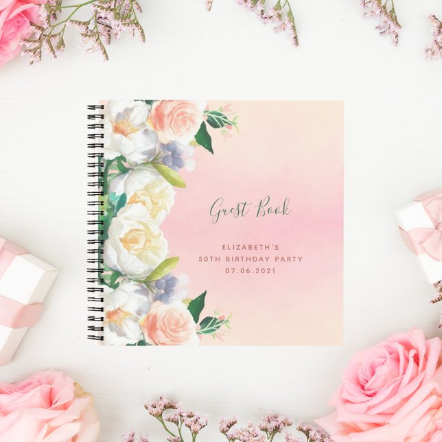 Birthday party rise gold florals white Guest Book (Creator Uploaded)