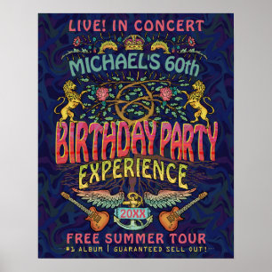 Birthday Party Rock Band Concert Ticket Retro 70s  Poster