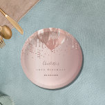 Birthday party rose gold balloons name paper plate<br><div class="desc">For a girly 10th (or any age) birthday party.  A rose gold gradient background. Decorated with rose gold balloons.  Personalise and add a name,  text/age and a date.</div>