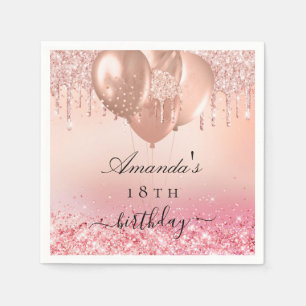 Birthday party rose gold blush balloons name napkin