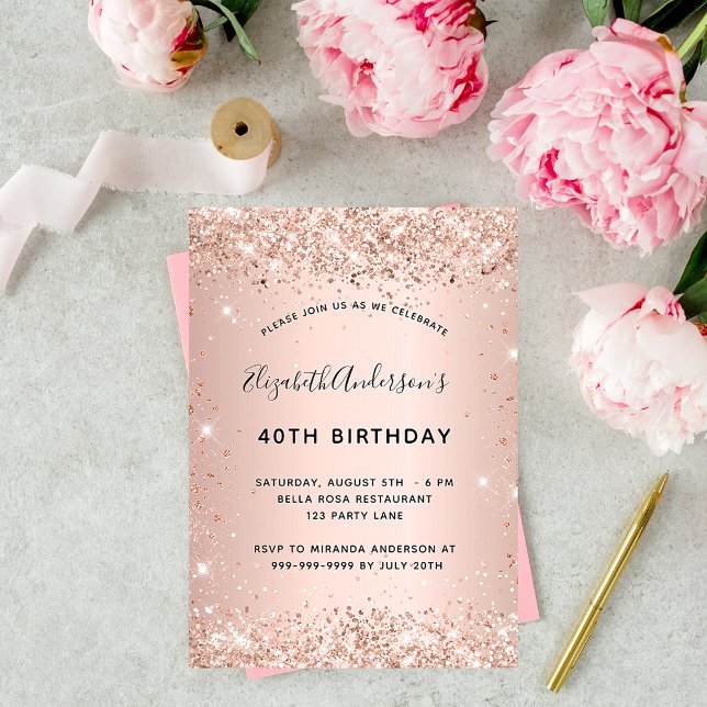 Birthday party rose gold blush glitter confetti invitation (Creator Uploaded)