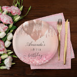 Birthday party rose gold blush pink glitter name paper plate<br><div class="desc">A stylish rose gold and blush pink background with faux glitter drips and balloons. Personalise and add a name and age.</div>