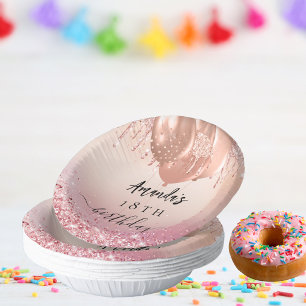 Birthday party rose gold blush pink glitter name paper plate