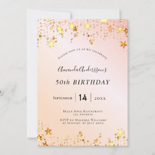 Birthday party rose gold blush pink stars elegant invitation