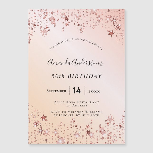 Birthday party rose gold blush pink stars modern (Front)