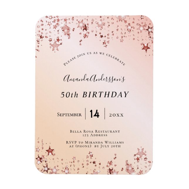 Birthday party rose gold blush pink stars modern magnet (Vertical)
