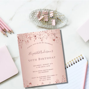 Birthday party rose gold blush stars budget flyer