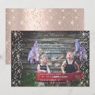 Birthday Party Rose Gold Confetti Glitter Photo Invitation