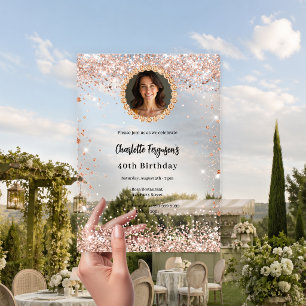 Birthday party rose gold diamond photo clear acrylic invitations