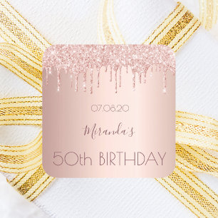 Birthday party rose gold glitter 50 years women square sticker