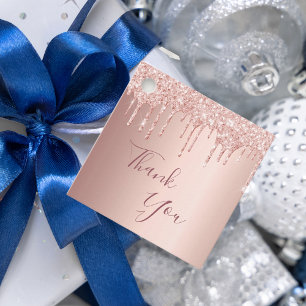 Birthday party rose gold glitter drip thank you favour tags