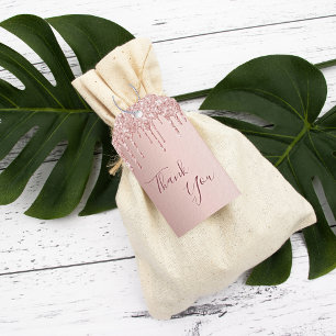 Birthday Party rose gold glitter drip thank you Gift Tags