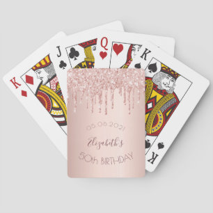 Birthday party rose gold glitter drips glam playing cards