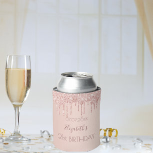 Birthday party rose gold glitter drips name can cooler