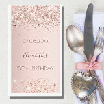 Birthday party rose gold glitter dust napkin<br><div class="desc">For a girly and glamourous 50th (or any age) birthday party.  A faux rose gold metallic looking background with faux glitter dust. Personalise and add a date,  name and age 50. The text: The name is written in dark rose gold with a modern hand lettered style script.</div>