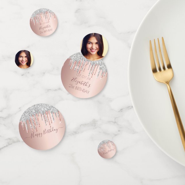 Birthday party rose gold glitter photo silver confetti (Group)