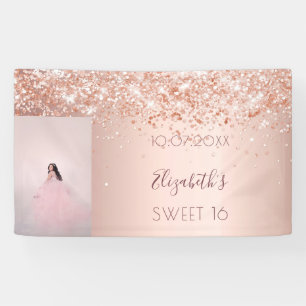 Birthday party rose gold glitter photo welcome banner