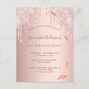 Birthday party rose gold glitter pink invitation postcard