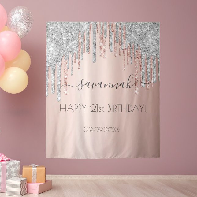 Birthday party rose gold glitter silver pink tapestry (Creator Uploaded)