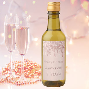 Birthday party rose gold glitter two 2 persons wine label