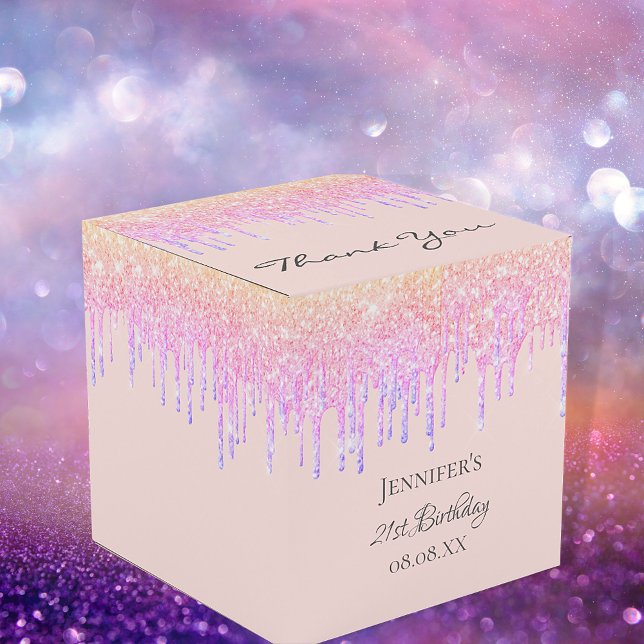Birthday party rose gold holographic sparkles favour box (Creator Uploaded)