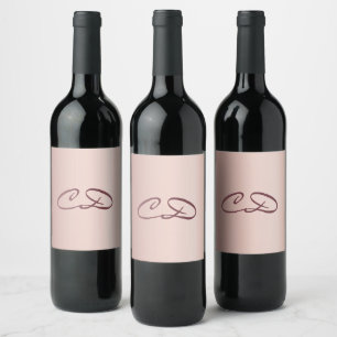 Birthday party rose gold monogram initials wine label