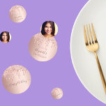 Birthday party rose gold photo drips confetti<br><div class="desc">Girly and feminine confetti for your 21st (or any age) birthday party table setting. A rose gold background decorated with drips. Personalise and add a date and name/age 21. Dark rose gold coloured letters. Some confetti chips with name and date, others with the text: Happy Birthday written with a trendy...</div>