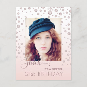 Birthday Party rose gold photo surprise invitation Postcard