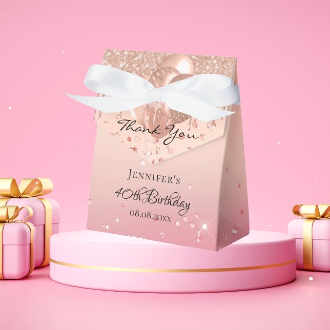 Birthday Party rose gold pink balloon thank you Favour Box (Creator Uploaded)