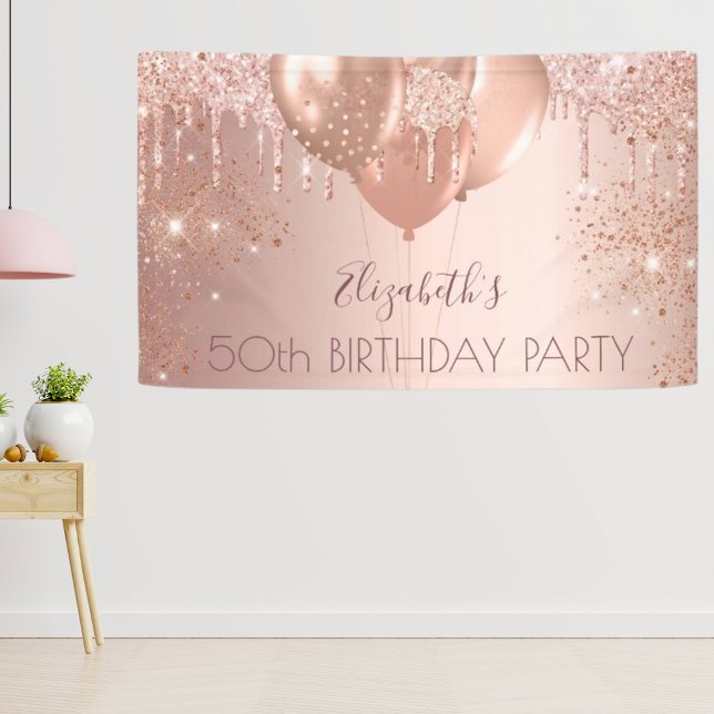Birthday party rose gold pink balloons banner (Creator Uploaded)