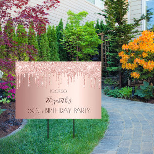 Birthday party rose gold pink drive-by garden sign