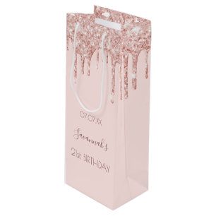 Birthday party rose gold pink glitter sparkle wine gift bag