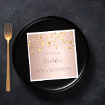 Birthday party rose gold pink golden stars name napkin<br><div class="desc">A napkin for a girly and glamourous 50th (or any age) birthday party. A faux rose gold metallic looking background with faux gold stars dripping. Personalise and add a name, age 50 and a date. The text: The name is written in dark rose gold with a modern hand lettered style...</div>