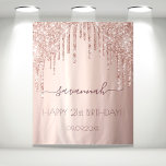 Birthday party rose gold pink sparkle tapestry<br><div class="desc">A tapestry, backdrop for a girly and glamorous 21st (or any age) birthday party. A rose gold , pink gradient background with an elegant rose gold colored drips. The text: The name is written in dark rose gold with a modern hand lettered style script with swases. To keep the swashes...</div>