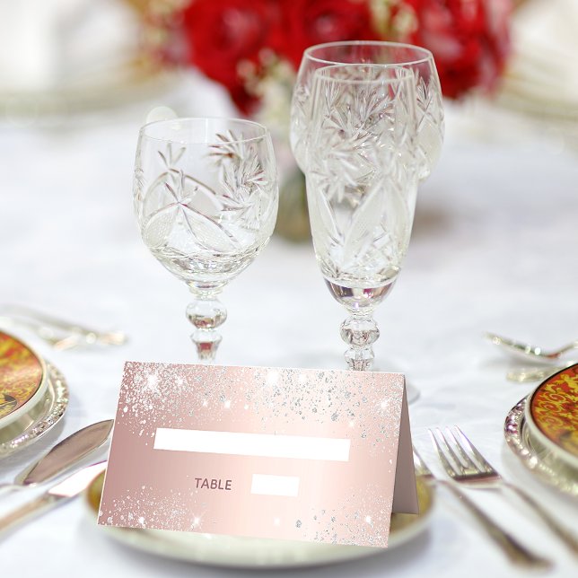 Birthday party rose gold silver glitter pink  place card (Creator Uploaded)