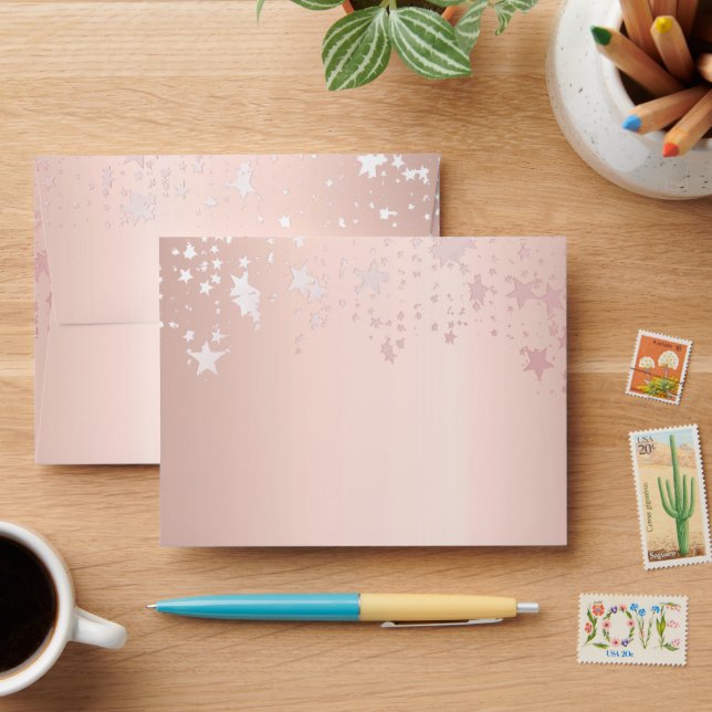 Birthday party rose gold stars glam girly envelope (Desk)