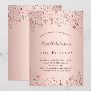 Birthday party rose gold stars sprinkle girly invitation