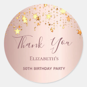 Birthday Party rose gold stars Thank You Classic Round Sticker