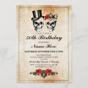 Birthday Party Rose Skulls Invite Halloween