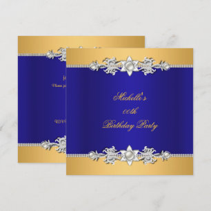 Birthday Party Royal Blue Pearl Trim Jewel Invitation