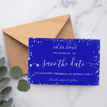 Birthday party royal blue silver save date card<br><div class="desc">A girly and trendy Save the Date card for a 21st (or any age) birthday party. A royal blue uneven coloured background. Decorated with faux silver glitter dust. The text: Save the Date is written with a large trendy hand lettered style script.</div>