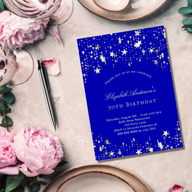 Birthday party royal blue stars invitation (Creator Uploaded)