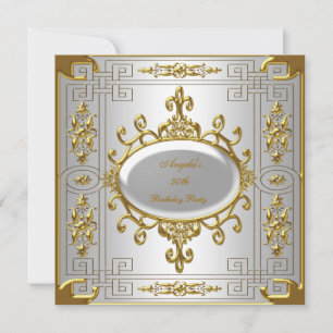 Birthday Party Royal Silver White Gold Art Deco Invitation