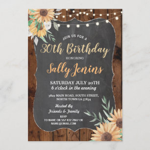 Birthday Party Rustic Sunflower Floral Invite