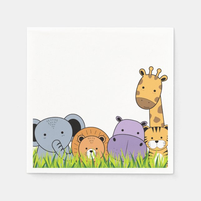 Birthday Party Safari Animals Cute Cartoon Napkin (Front)