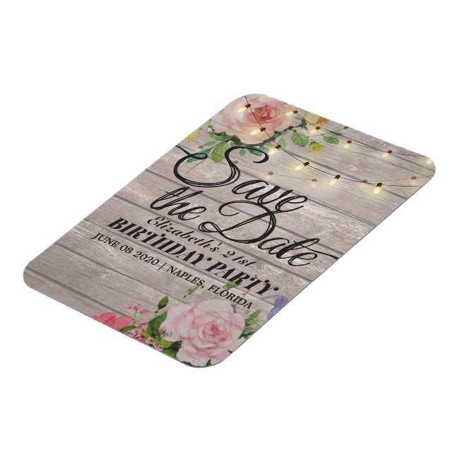 Birthday Party Save The Date Flowers Wood Lights Magnet (Left Side)
