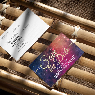 Birthday Party Save The Date Galaxy Stars Nebula Invitation Postcard