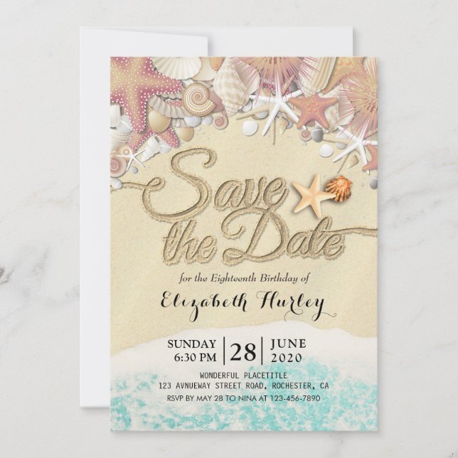 Birthday Party Save The Date Summer Beach Starfish Invitation (Front)